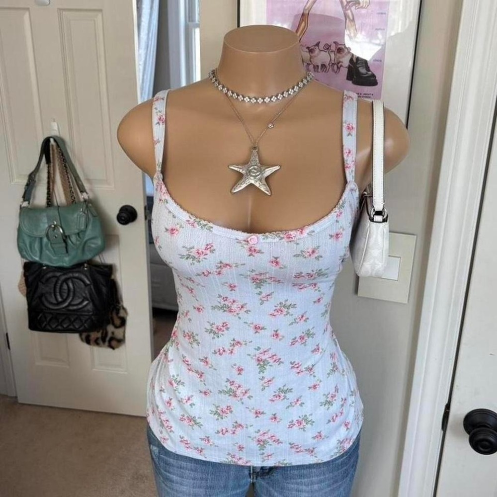 Y2K 2000s fairy floral rosette cami tank top
